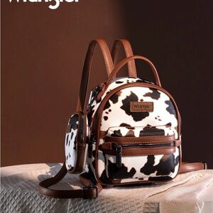 Wrangler Cow Print Mini Backpack With Coin Pouch - Brown